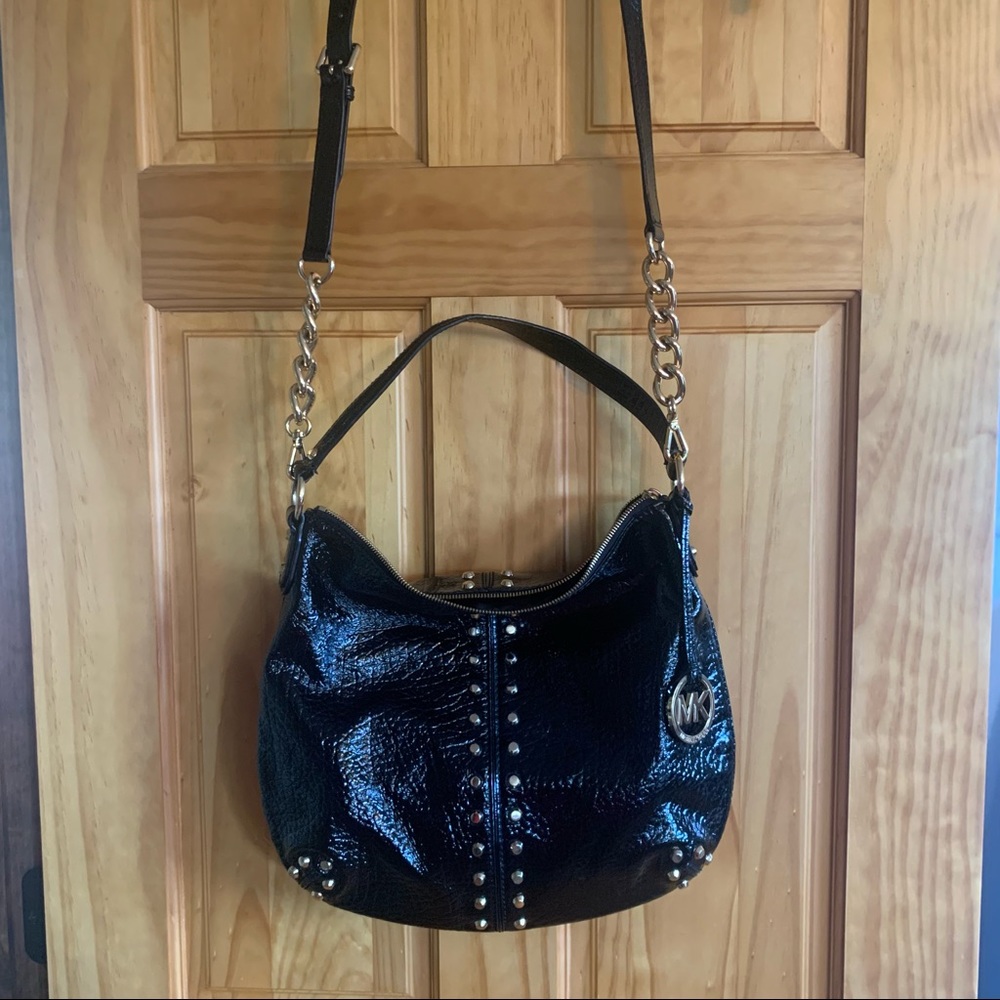 Authentic Michael Kors studded patent leather shoulder bag AP-1207